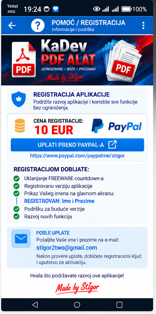 KaDev PDF Alat – pomoć i registracija