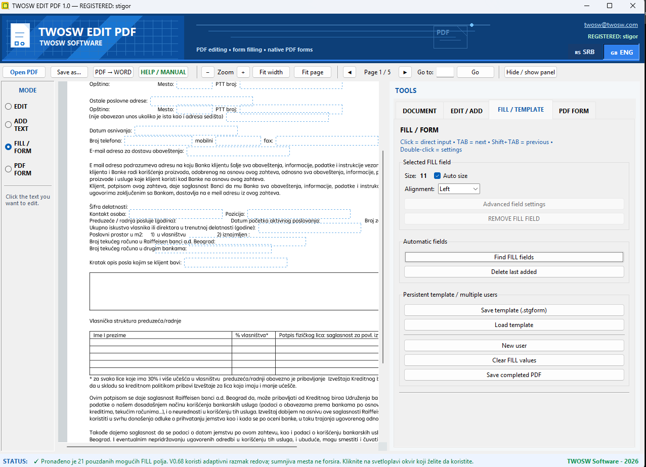 TWOSW EDIT PDF V1.0 prikaz programa